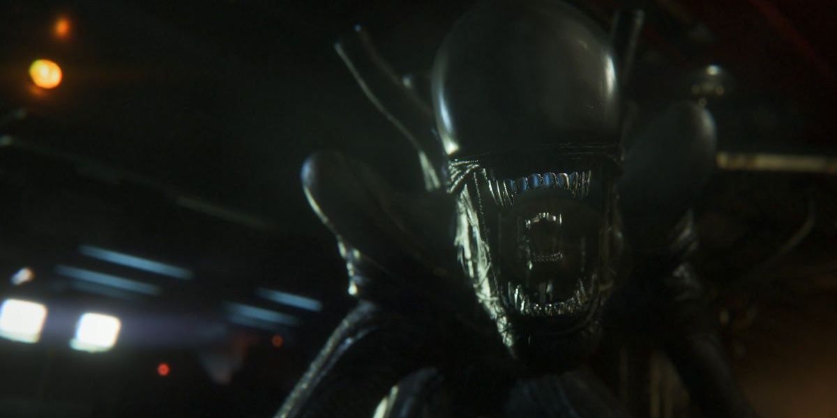 Close up of the Xenomorph's jaws in Alien: Isolation as it instantly kills you for game over.