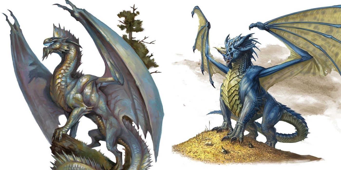 Ancient Blue Dragon and Ancient Silver Dragon Dungeons and Dragons Split Image