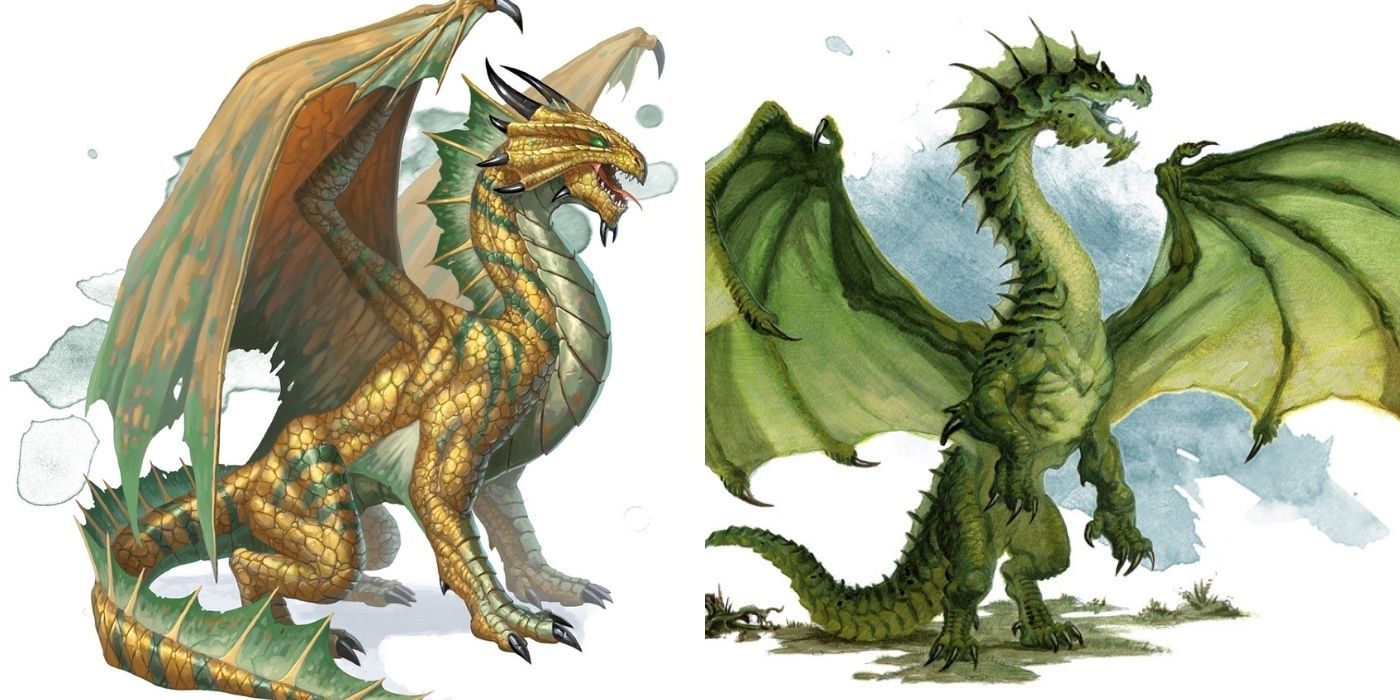 Ancient Green Dragon and Ancient Bronze Dragon Dungeons and Dragons Split Image