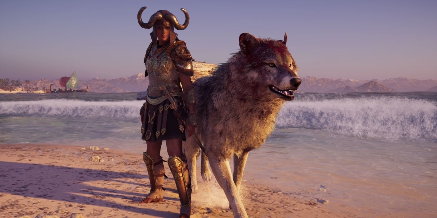 Assassin's Creed Odyssey Taming Wolf Kassandra via u/munkeyalan on Reddit