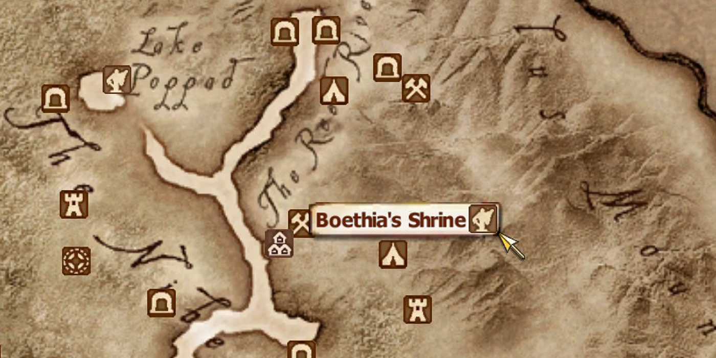 Boethia's shrine location on Oblivion's map