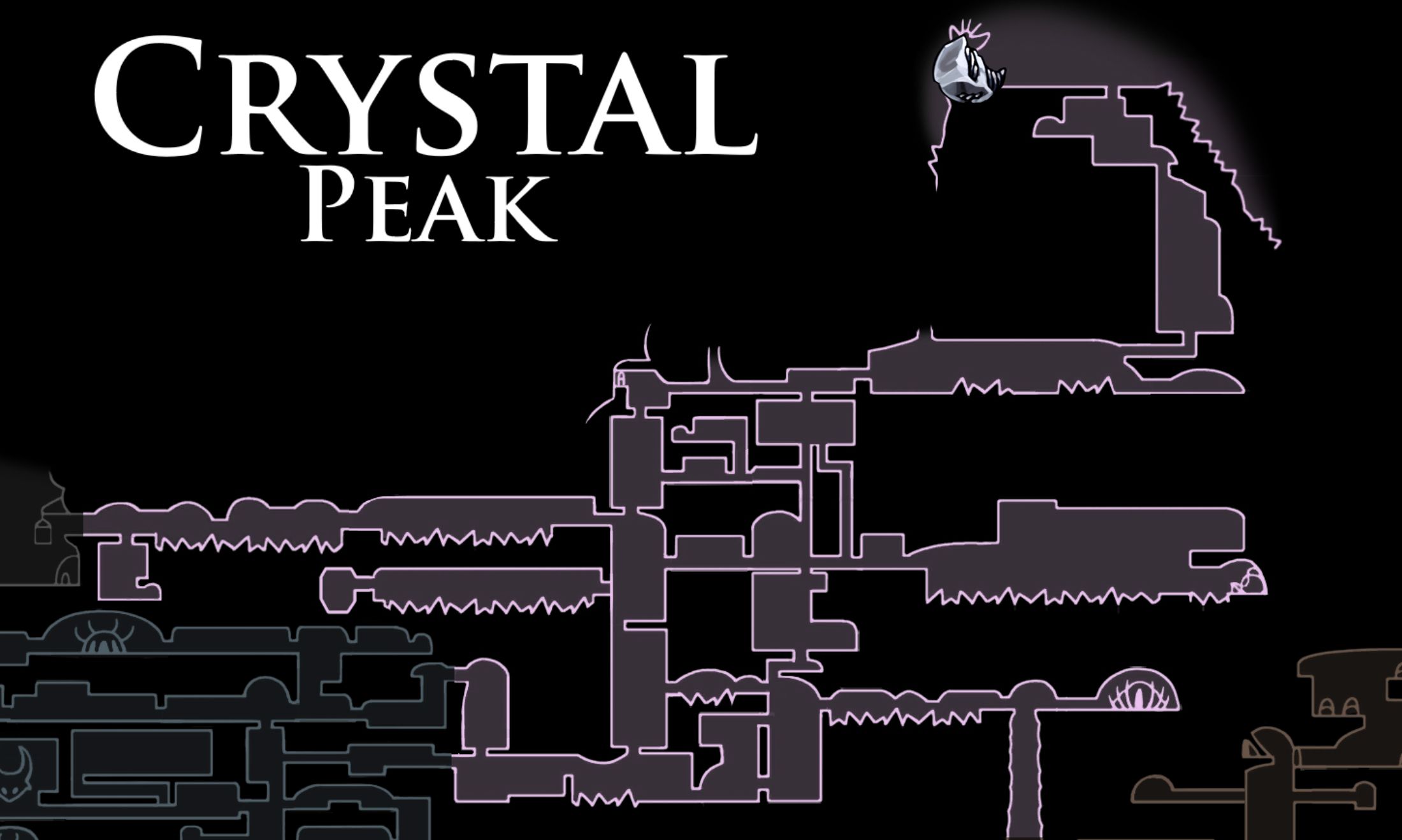 Холлоу найт пике. Кристальный пик Hollow Knight карта. Hollow Knight Crystal Peak Map. Карта кристального пика Холлоу Найт. Кристальный пик Hollow Knight.