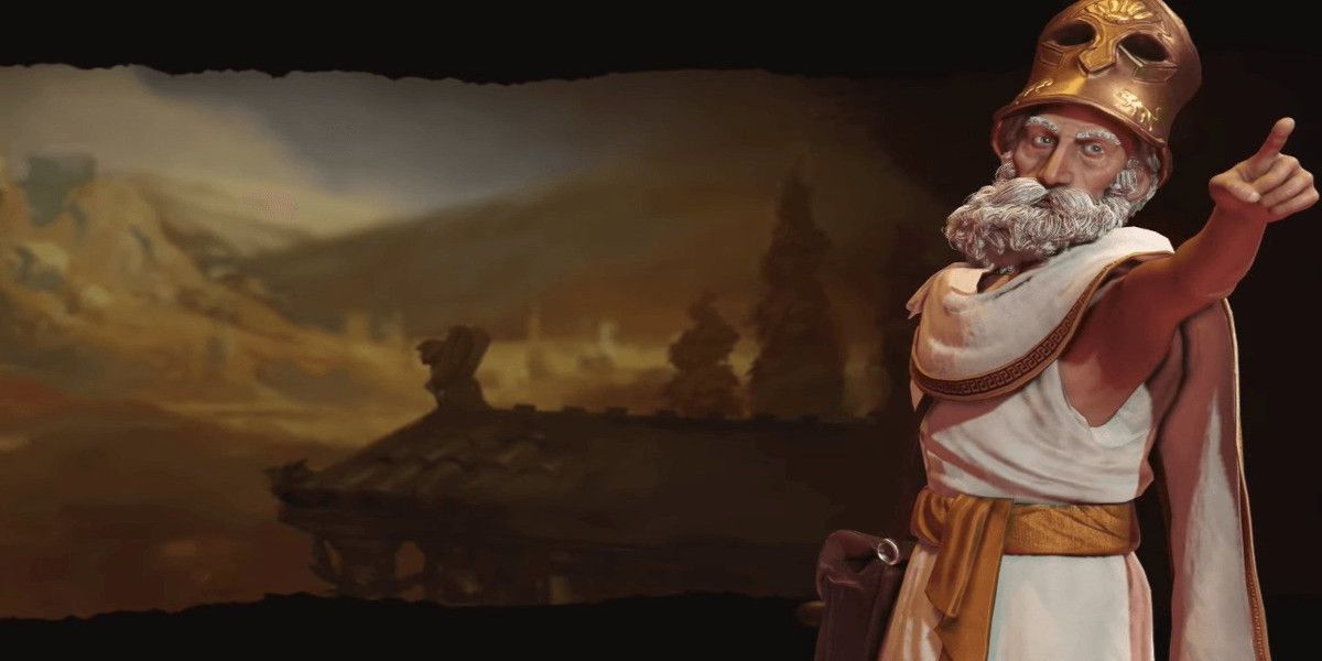 Pericles points to the distance in Civilization 6