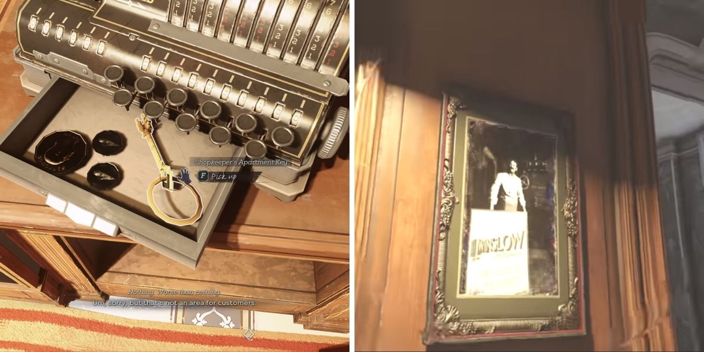 Dishonored 2 - Carlos' apartment key in the cash register - A portrait of Carlos next to a safe