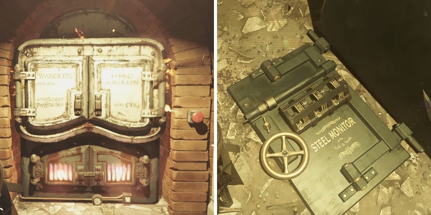 Dishonored 2 - A furnace heating up - The door of a safe on the ground