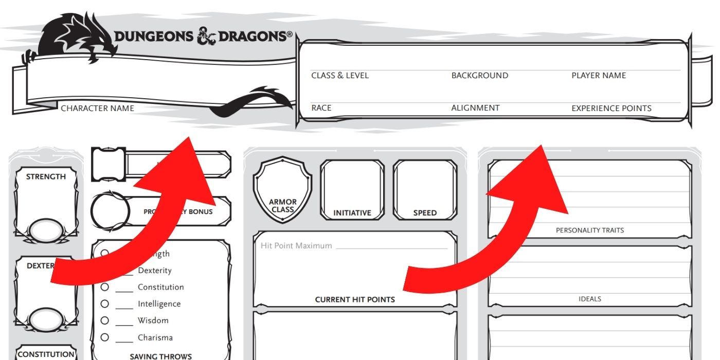Dungeons and Dragons Character Sheet Initial Details