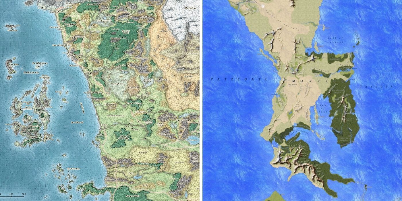 Dungeons and Dragons Map of Maztica (Right) and Faerûn (Left) Split Image via forgottenrealms.fandom.com