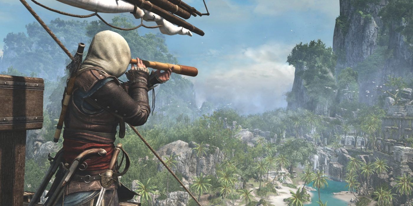 Assassins Creed 4 Black Flag Edward Kenway surveys land from the Jackdaw