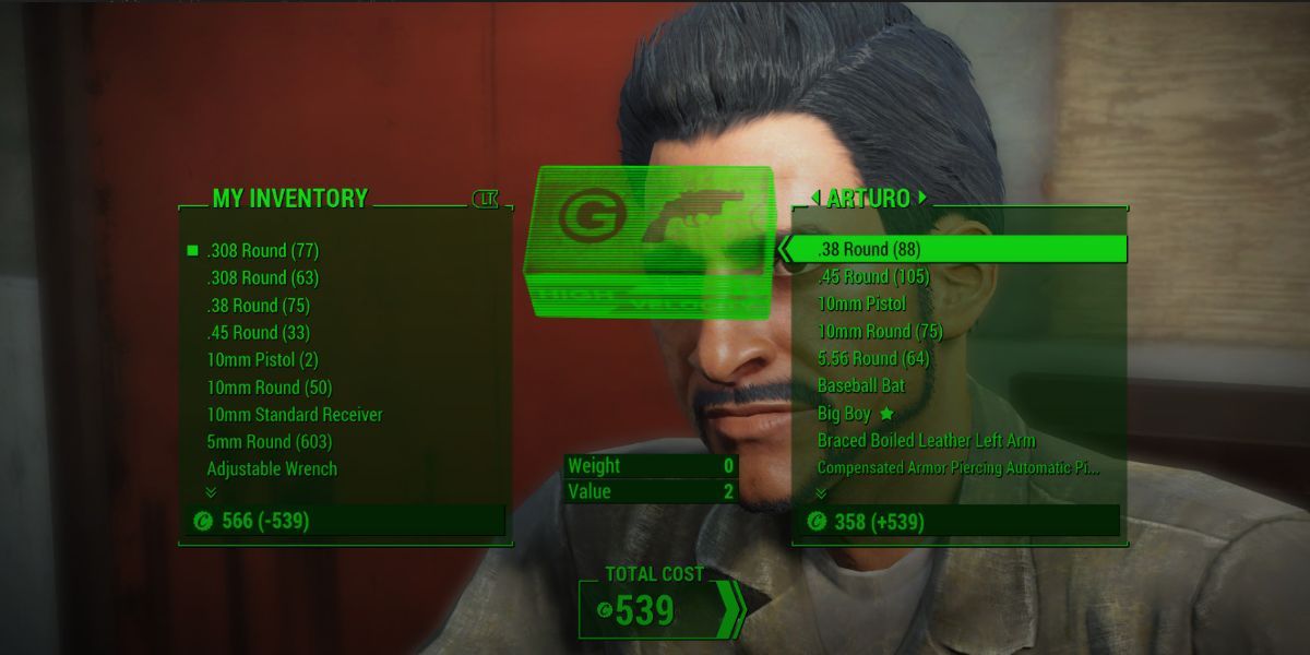 A merchant's inventory in Fallout 4