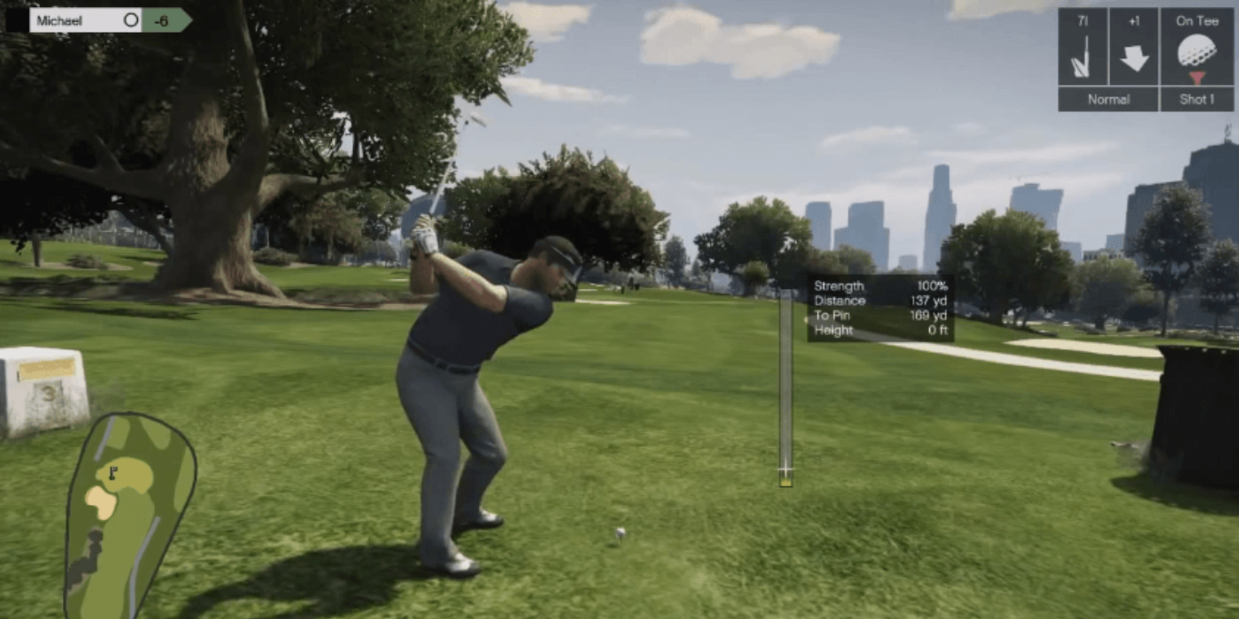 Michael plays golf alone on Los Santos's golf course