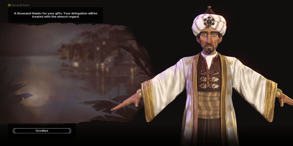 Saladin in Civilization 6 accepts delegations from a player