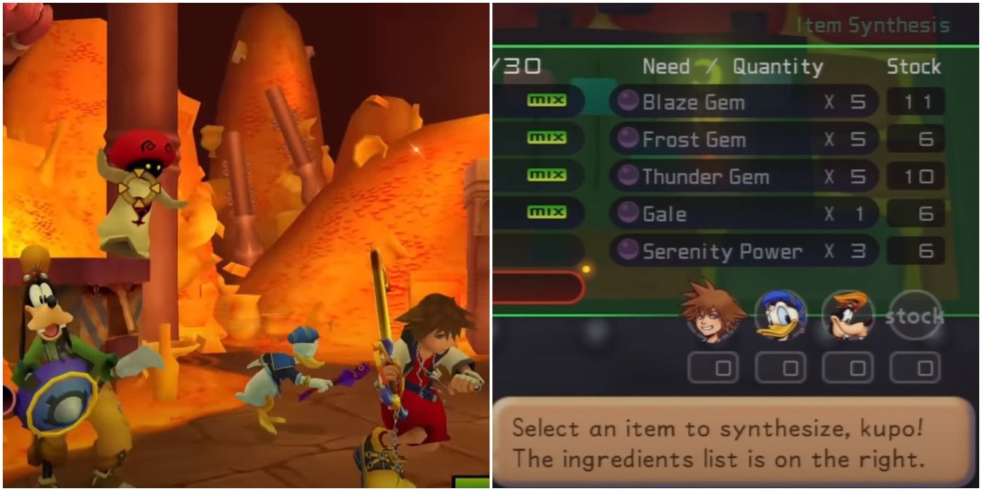 Kingdom Hearts Cave of Wonders Treasure Room and Synthesis menu