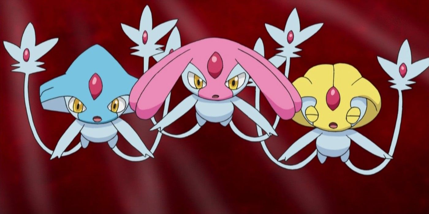 Azelf, Mesprit and Uxie as they appear in the Pokemon anime