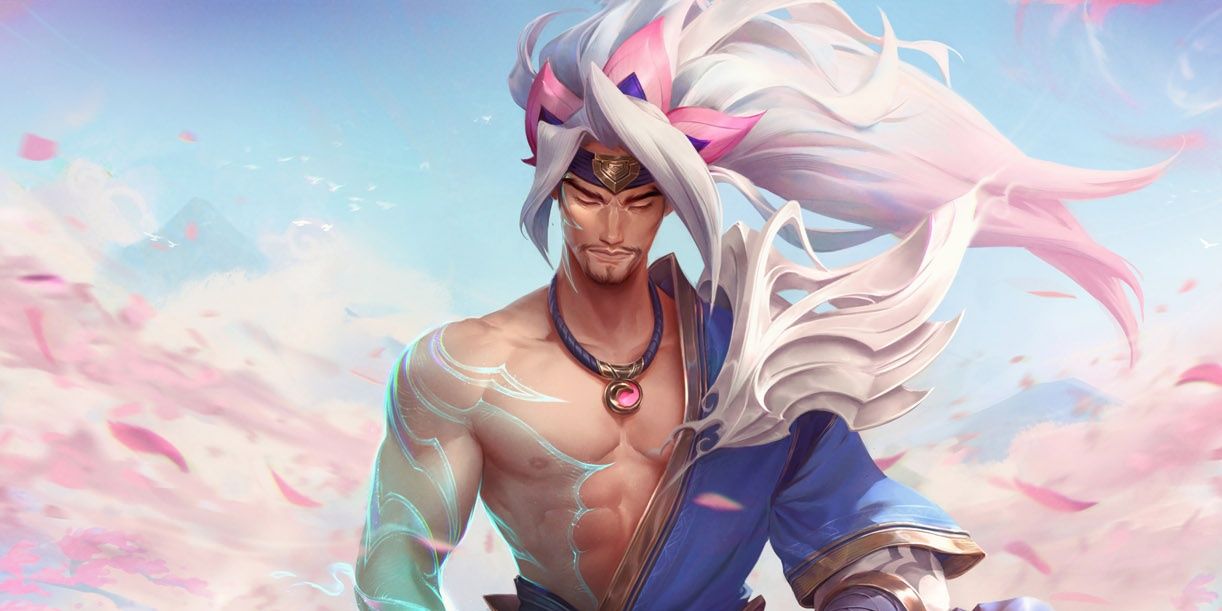 League Of Legends Spirit Blossom Yasuo Meditating With Eyes Closed And Blossoms All Around Him