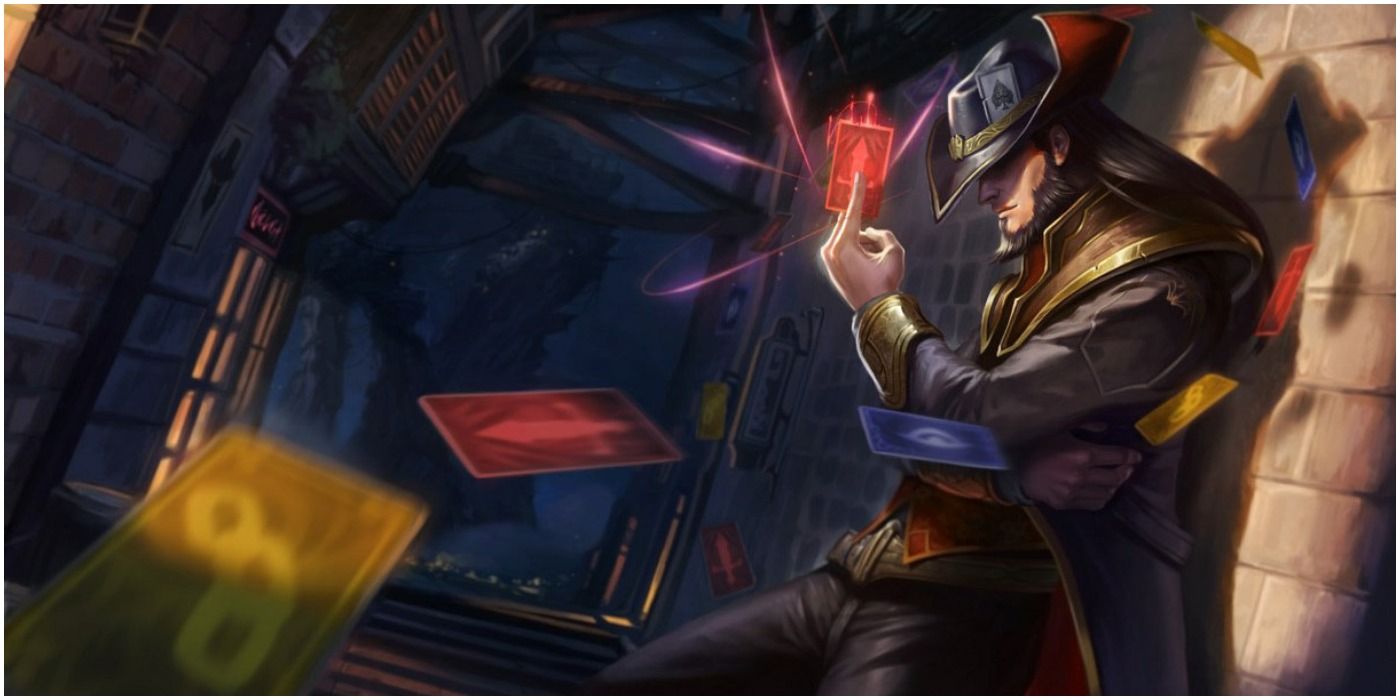 League of Legends - Twisted Fate the card master holding the slowing AOE card