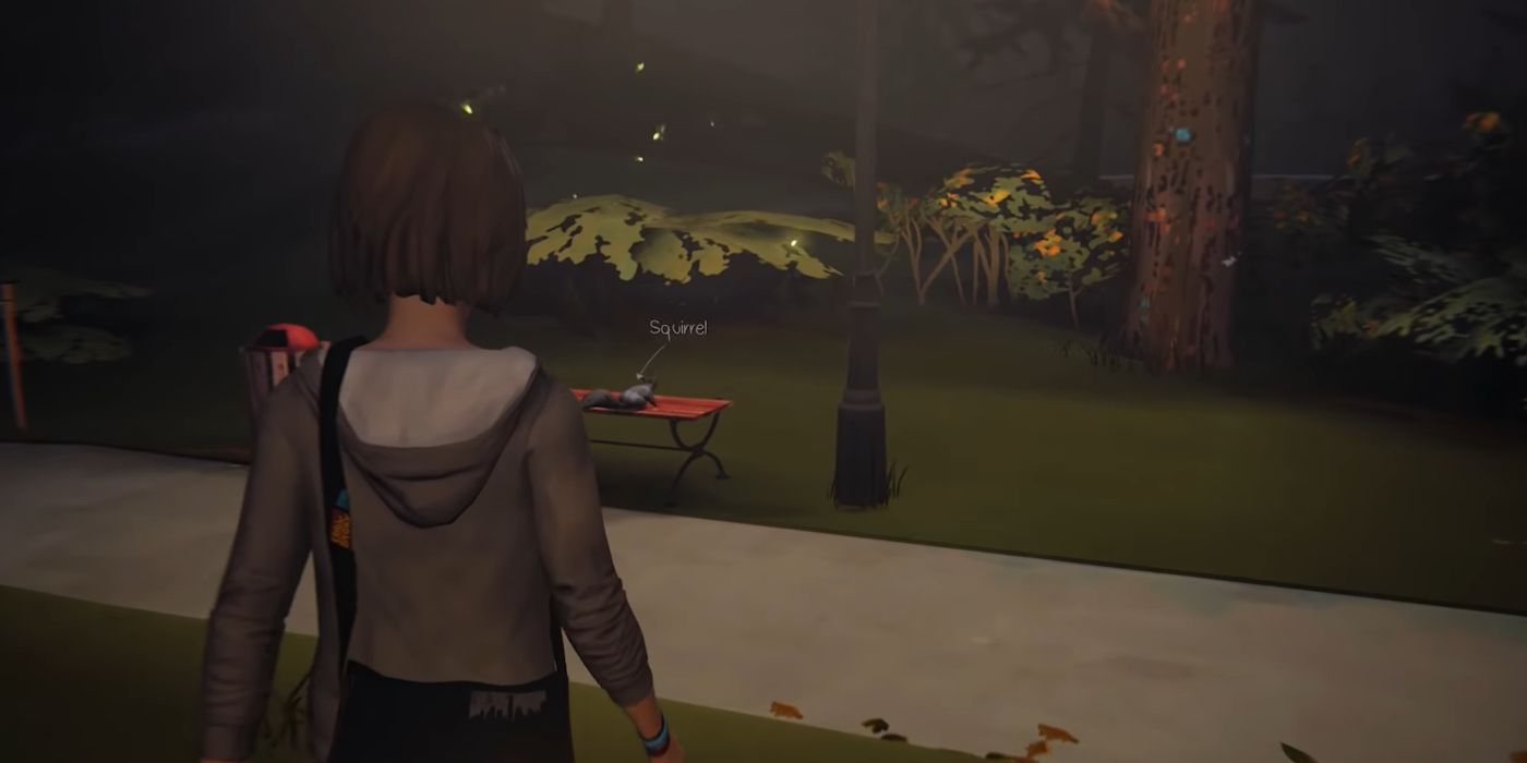 Life Is Strange Screenshot Of Max Walking Towards Squirrel On Bench