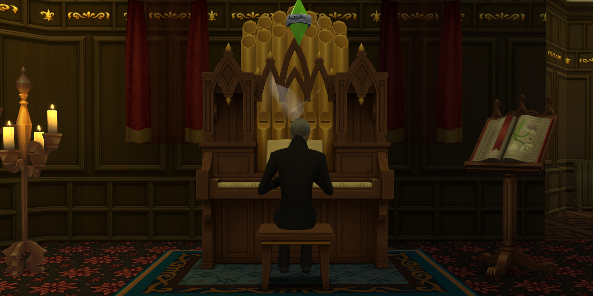 Vlad (a vampire) playing the Organ in The Sims 4