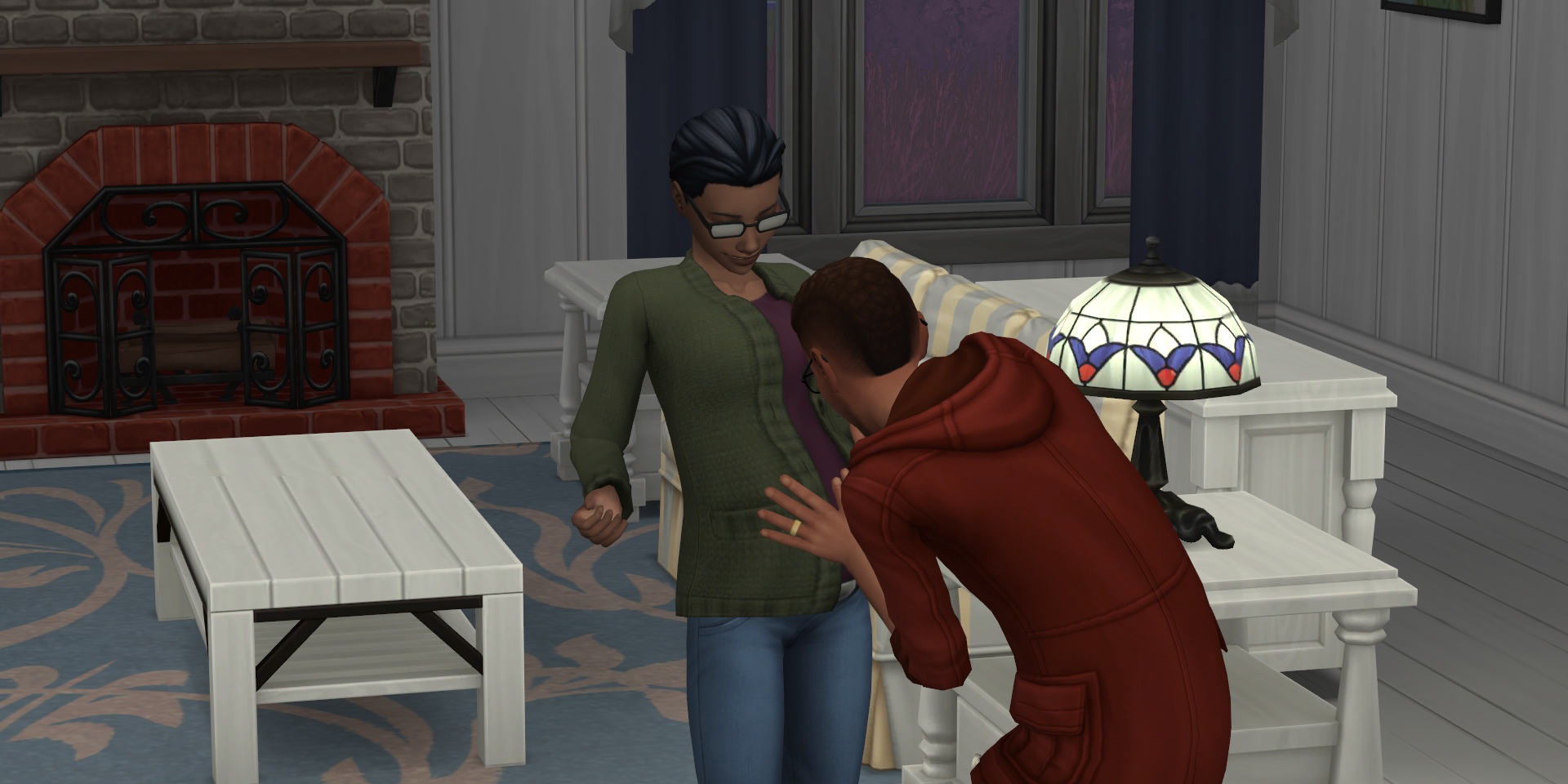The Delgato couple is pregnant in the Sims 4, Justin feels his wife's belly