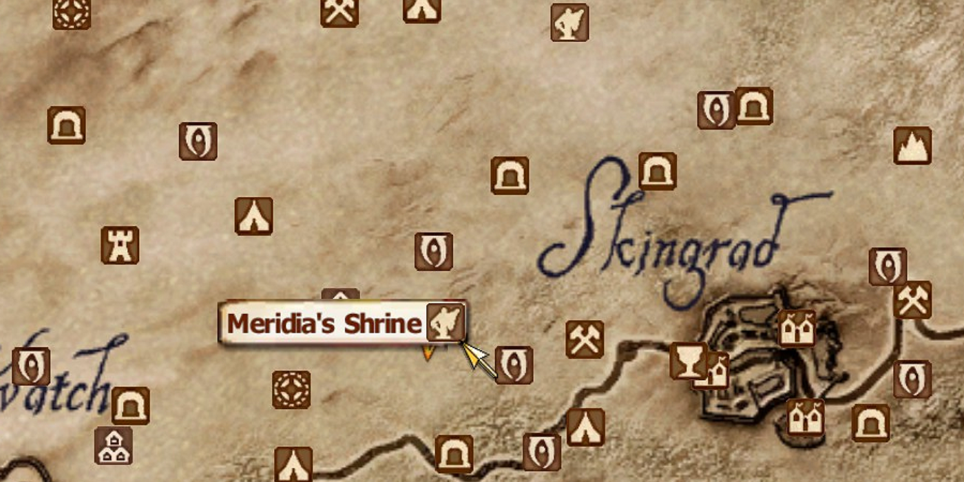 Meridia's shrine on Oblivion's map