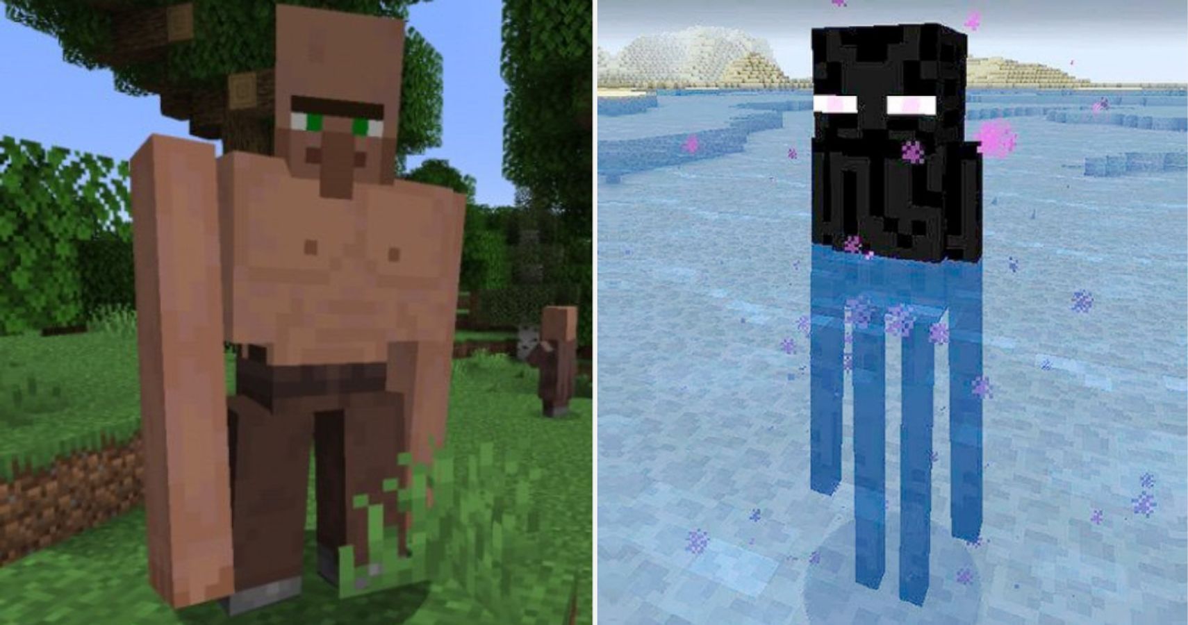 Minecraft Buff Villager And Enderman In Water