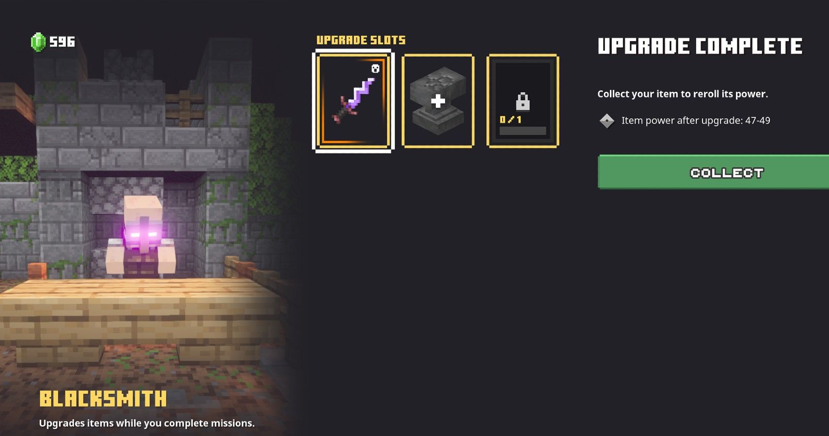 Minecraft Dungeons Blacksmith Upgrade Slots dagger
