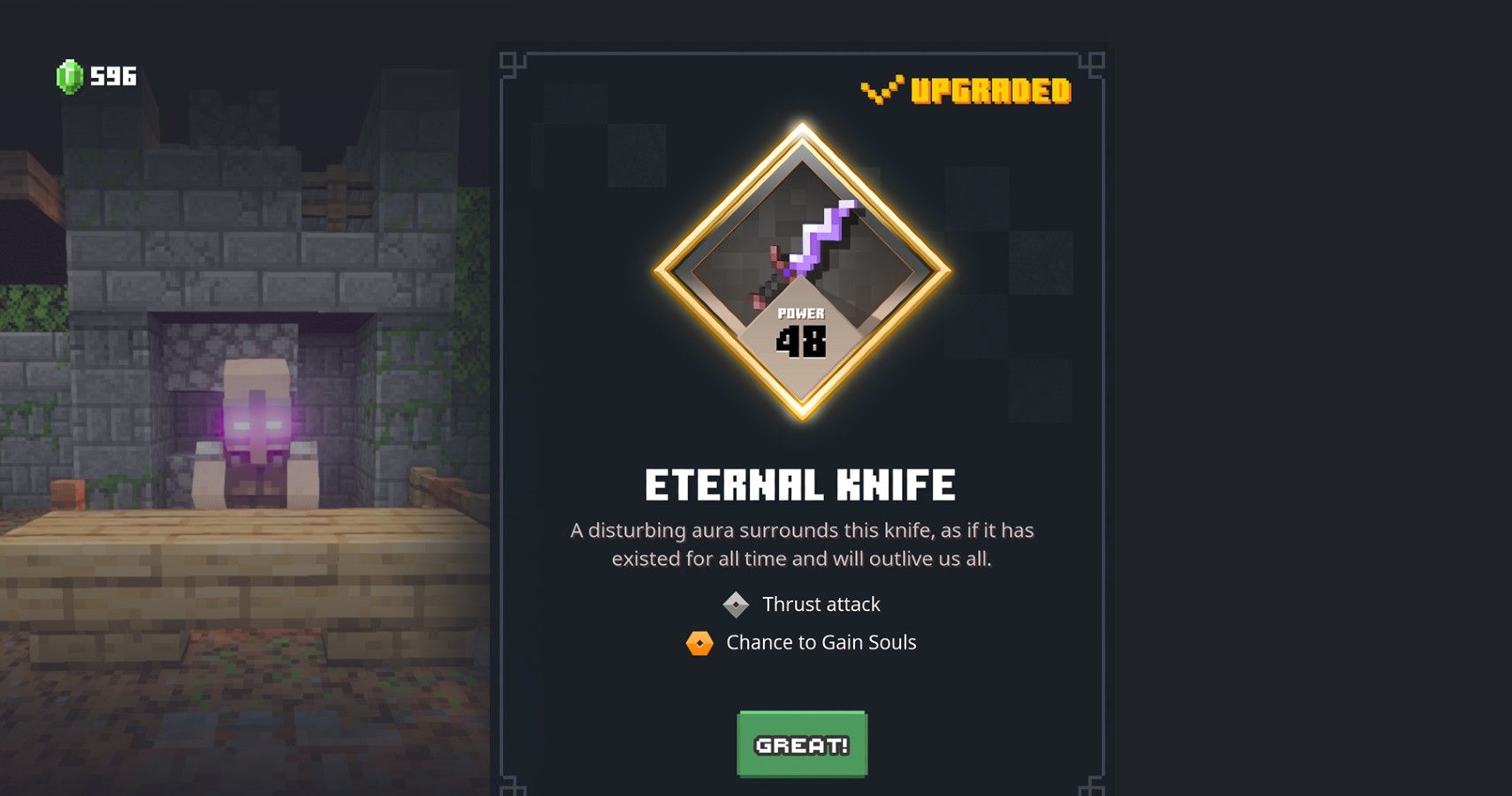 Minecraft Dungeons Upgraded Item Eternal Knife