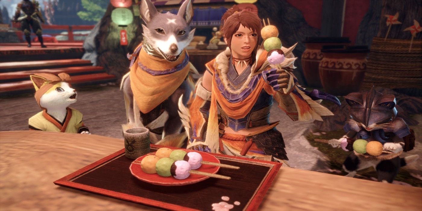 hunter eating dango in cafe