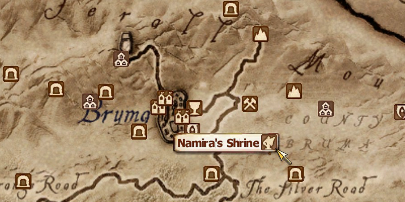 Namira's shrine on Oblivion's map