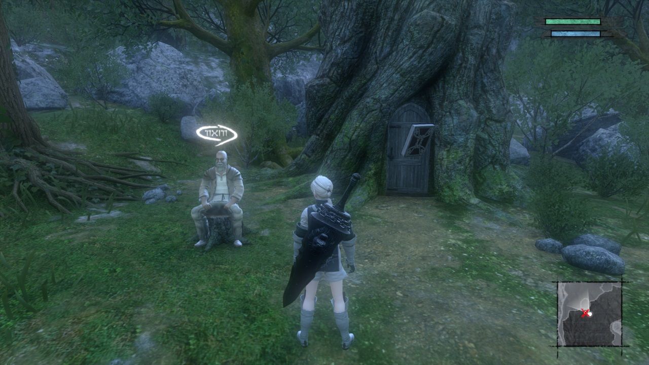 Nier besides the forest of myth mayor in Nier Replicant.