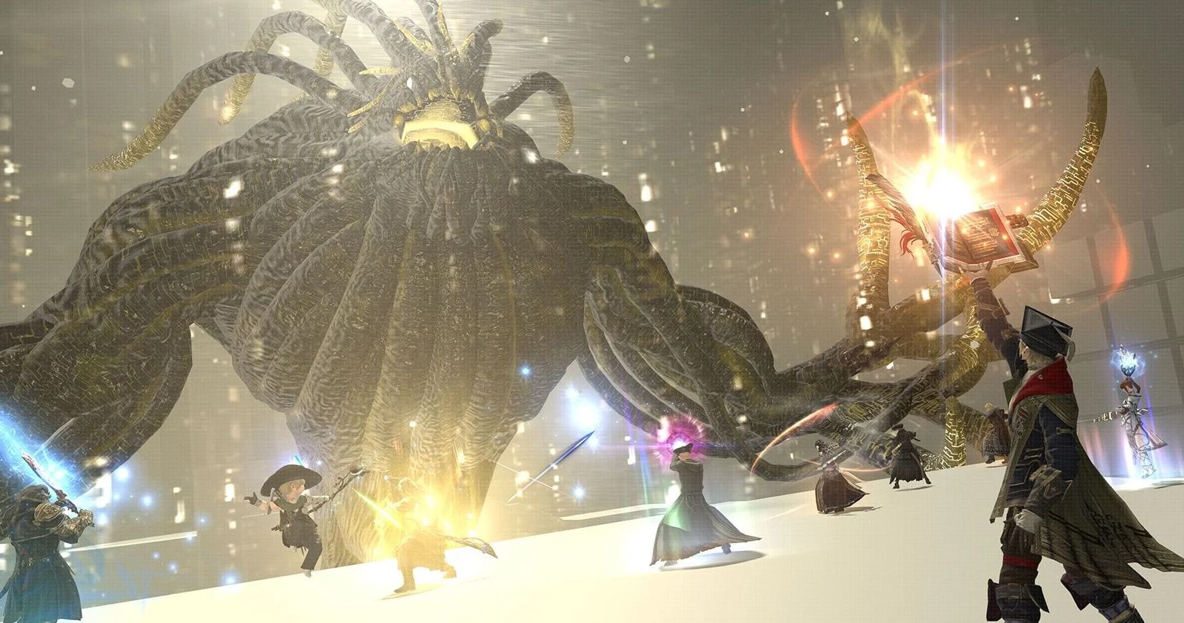 players fighting a monster in the Nier raid in FF14