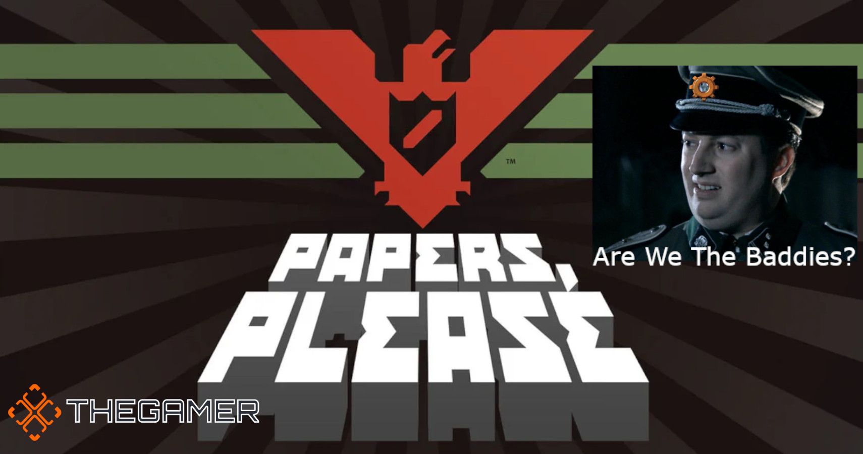 the logo for papers please alongside the are we the baddies meme