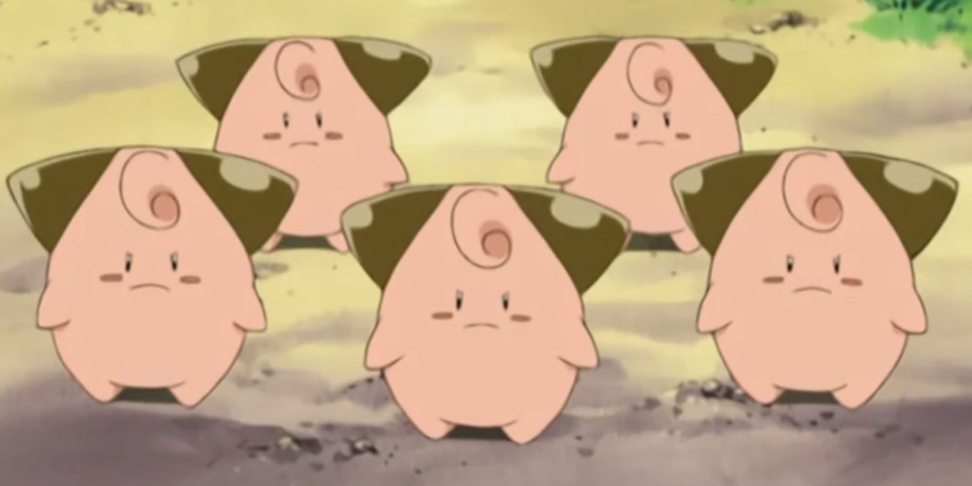A group of Cleffa frown angrily in the Pokemon Anime.