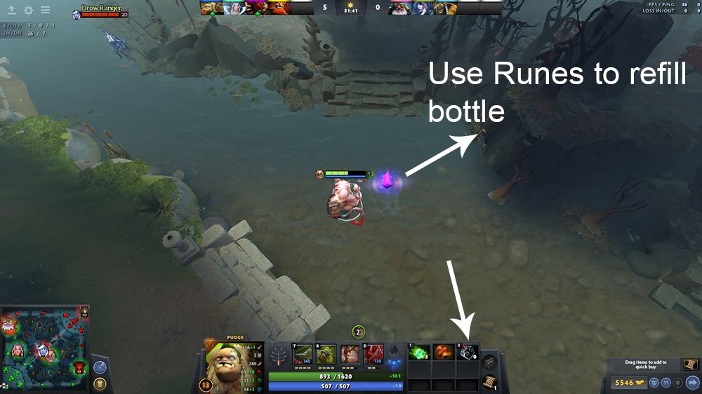 Pudge refilling bottle in midlane