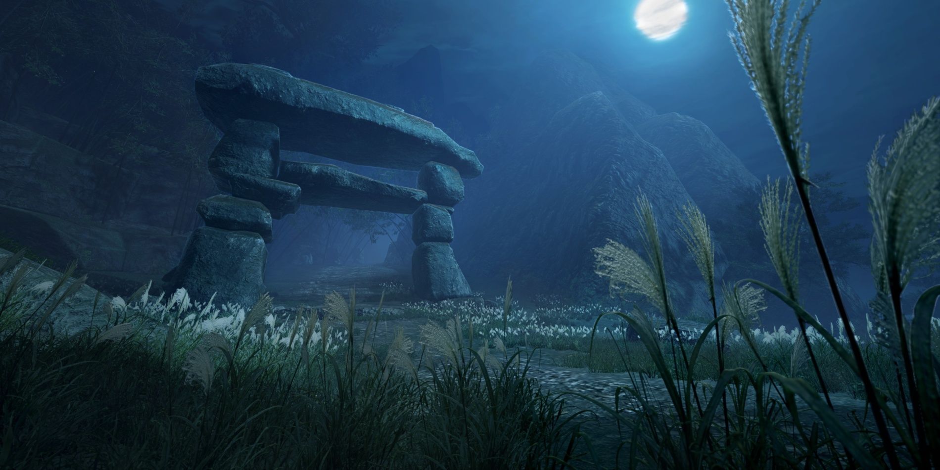 Monster Hunter Rise shrine ruins at night