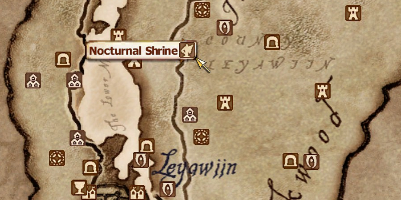 Nocturnal's shrine location on Oblivion's map