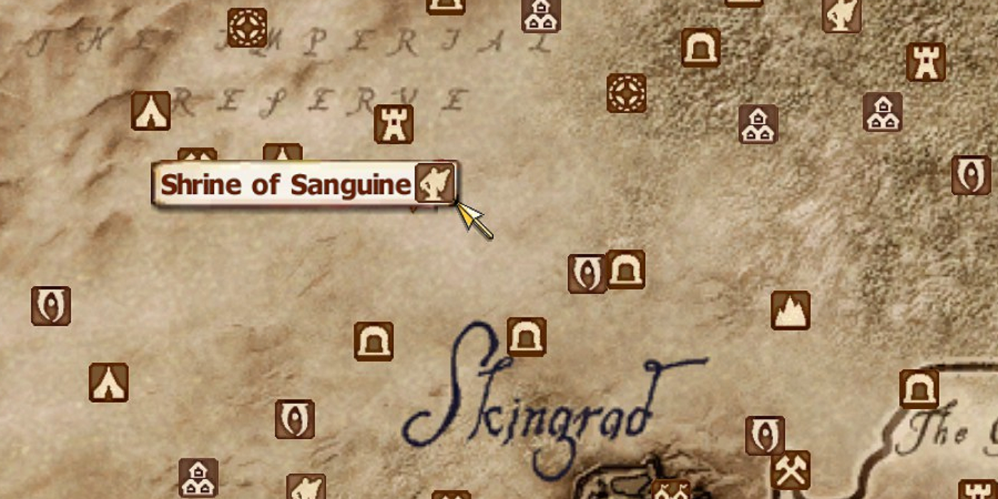 The Shrine of Sanguine on Oblivion's map