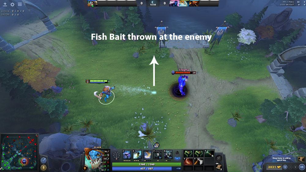 Slark throwing Fish Bait at the Enemy