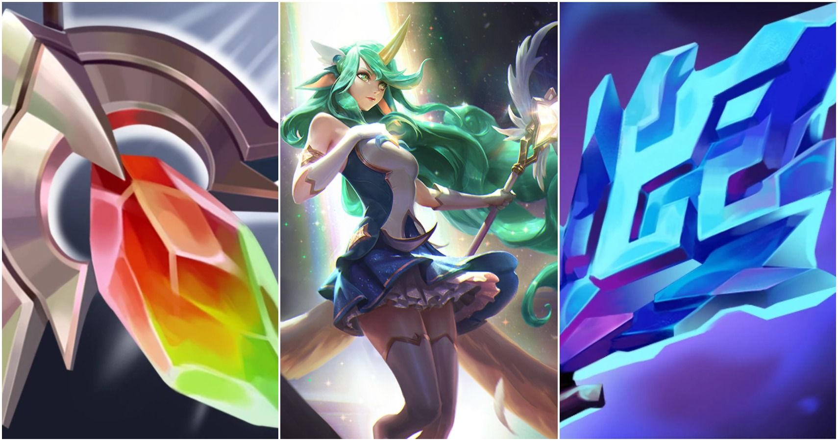 Soraka next to two support items, Shard of True Ice and Redemption