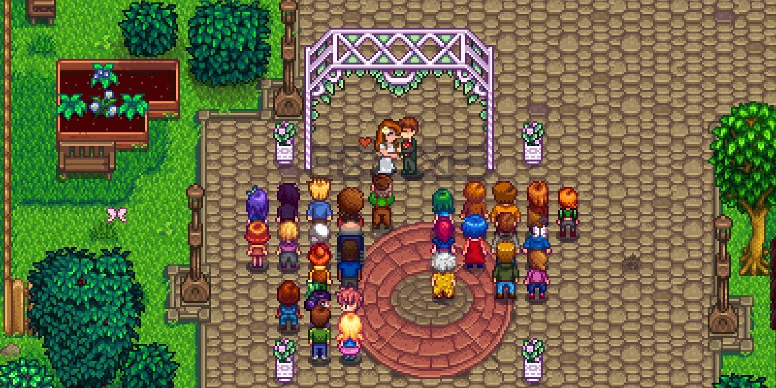 Two Characters Getting Married in a Ceremony in Stardew Valley