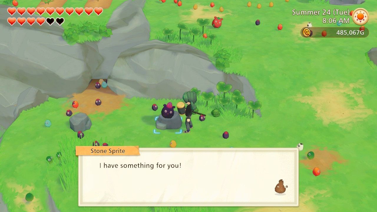 Story of Seasons Pioneers of Olive Town claiming items from the Stone Sprite