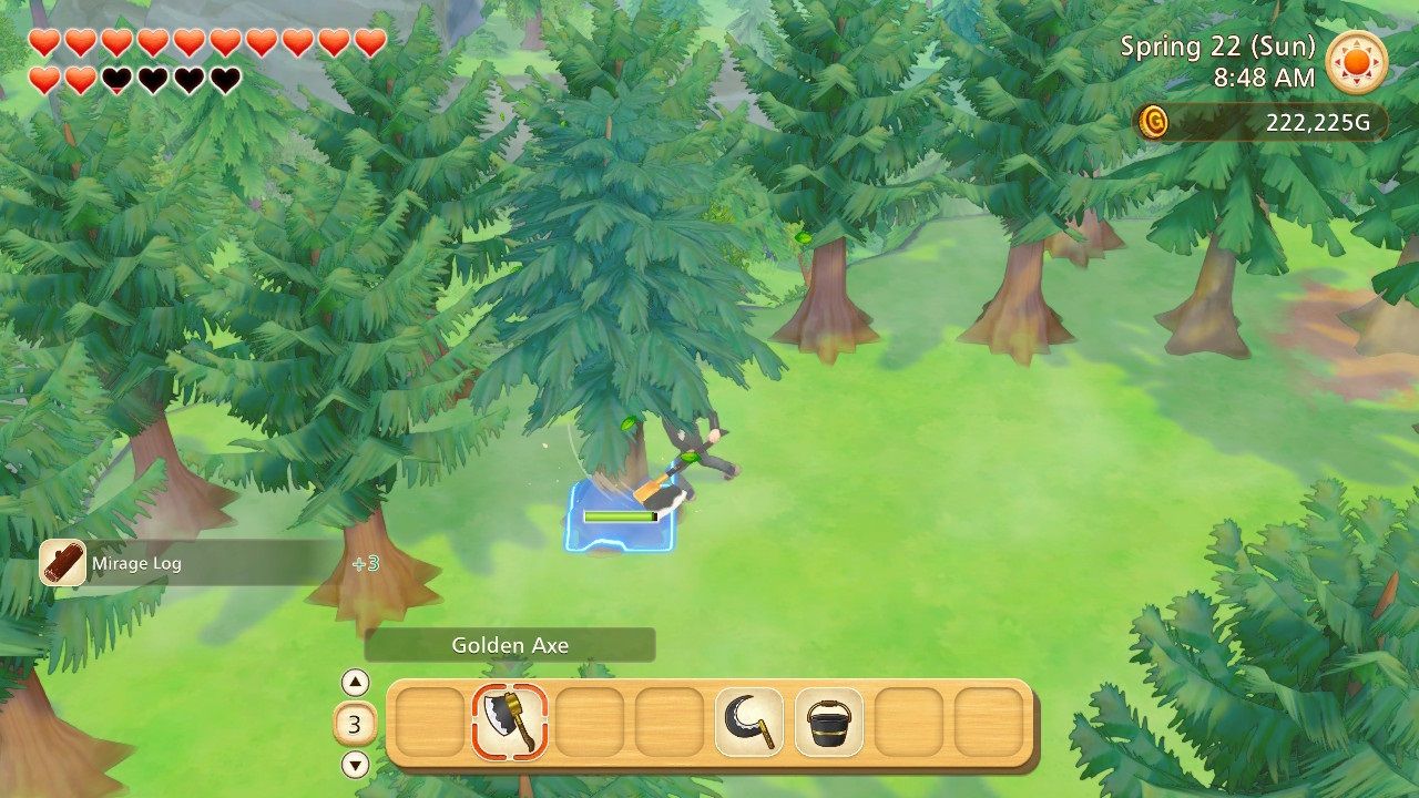 Story of Seasons Pioneers of Olive Town logging for mirage wood
