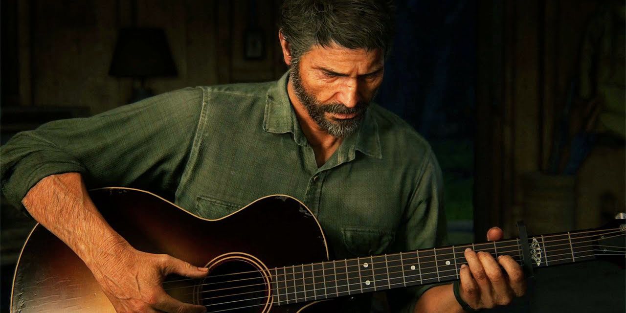 Joel Miller playing guitar in The Last of Us 2