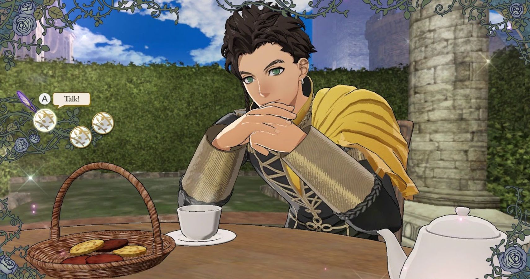 Claude from Fire Emblem: Three Houses enjoying a tea break