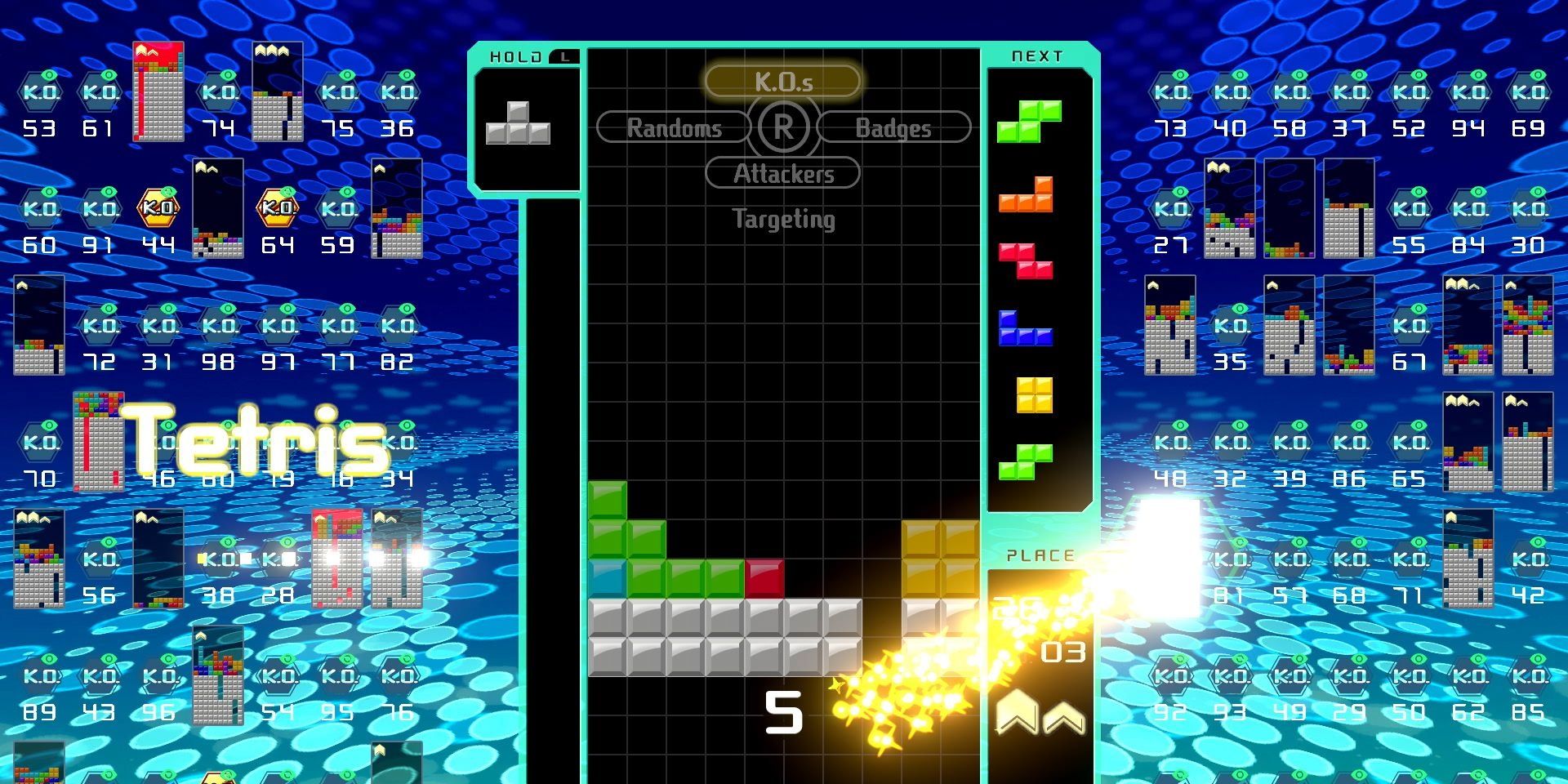 Eliminating a player in Tetris 99 for Nintendo Switch