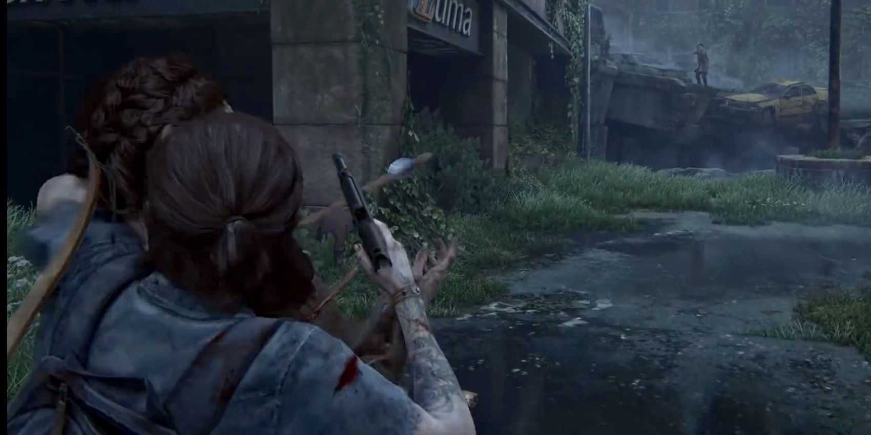 Ellie choking out an enemy in The Last of Us Part II