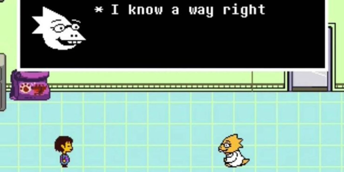 Alphys tells Frisk she knows a way while talking in her lab