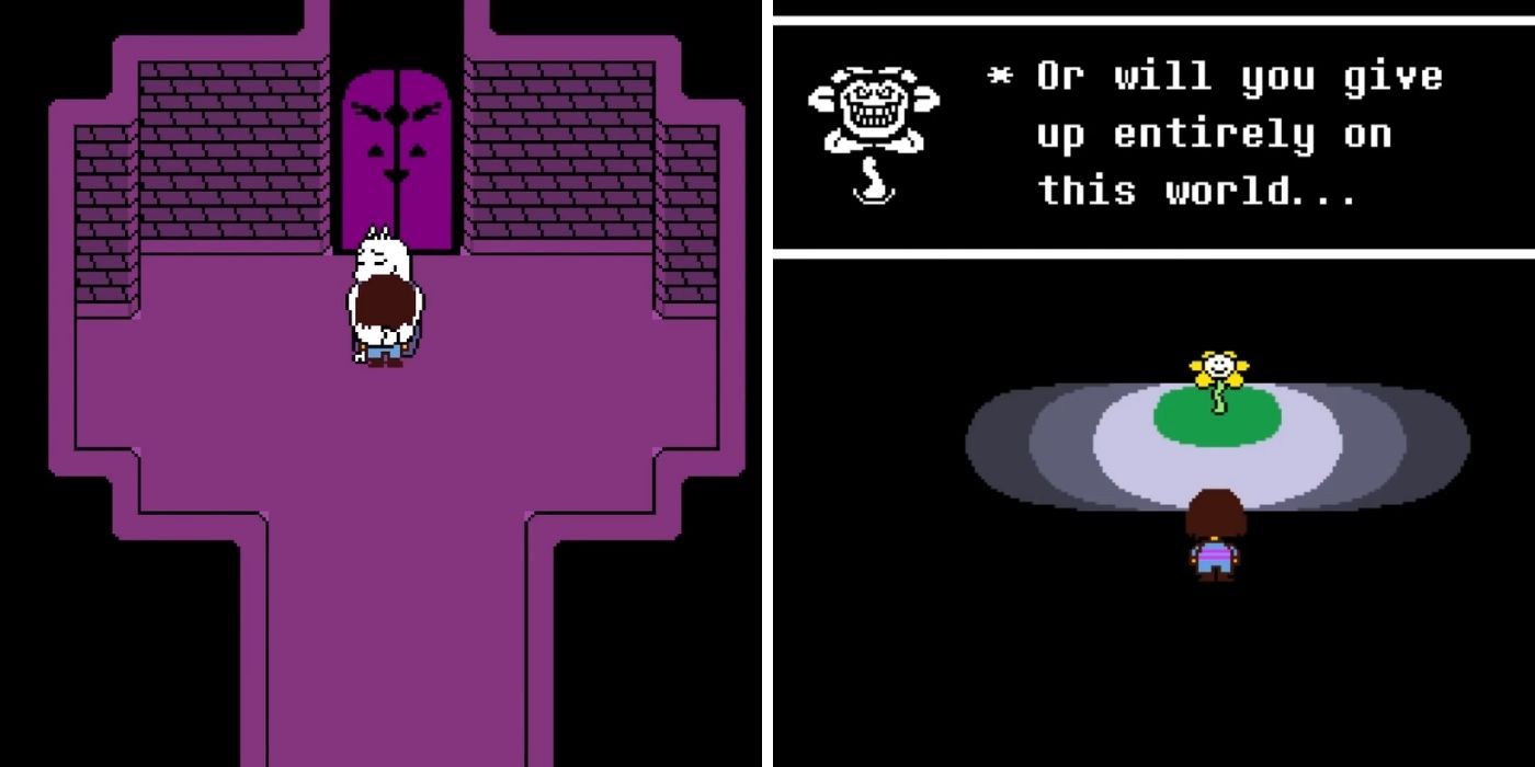 Undertale - Toriel hugging Frisk at the exit of the Ruins - Flowey telling the player that they will give up eventually