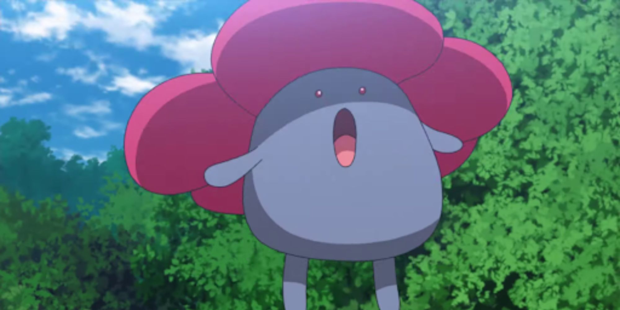 Vileplume opens its mouth wide.
