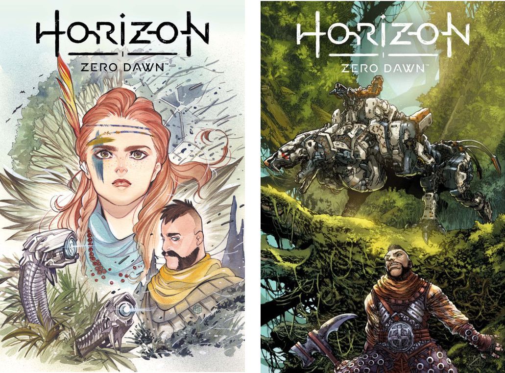 two illustrated covers for a horizon comic book