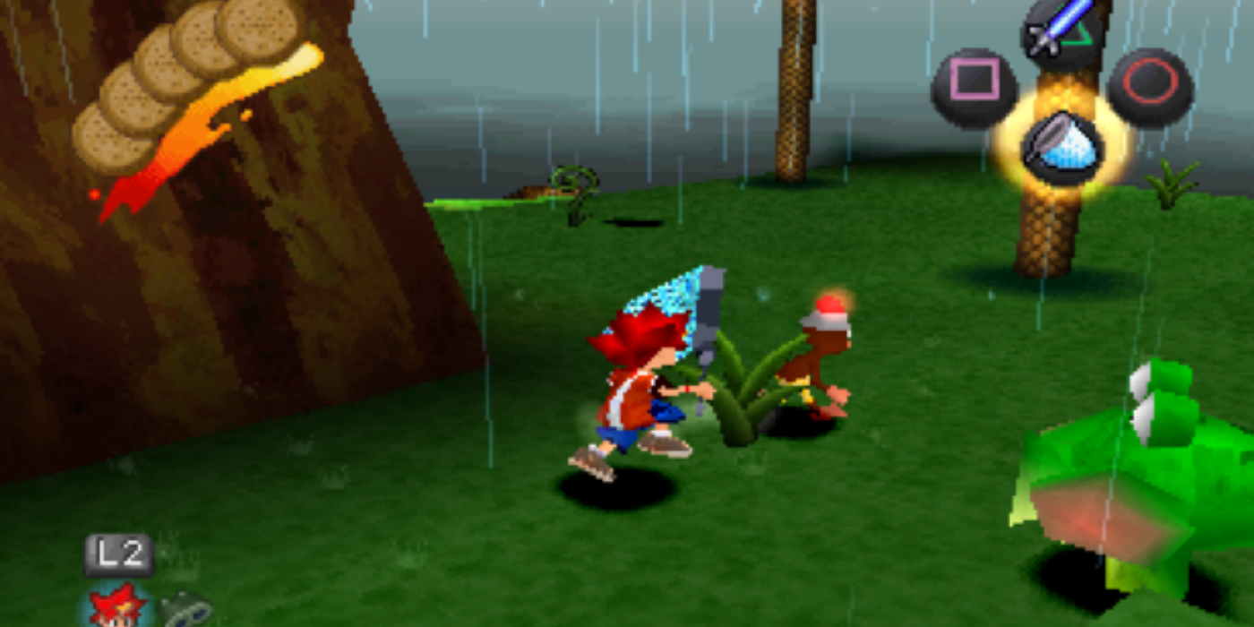 Ape Escape protagonist Spike prepares to catch an ape in the first Ape Escape.